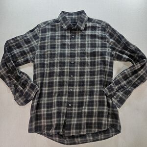 Scott Barber Plaid Button Down Shirt Large Gray Long Sleeve